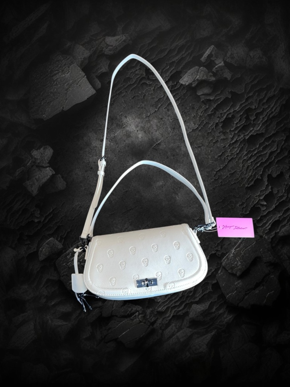 Betsey Johnson White Embossed Skull Crossbody Bag Convertible - Picture 2 of 13